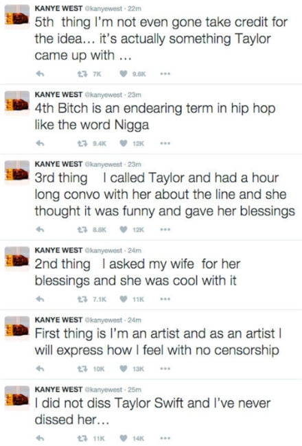 kanye famous taylor tweets