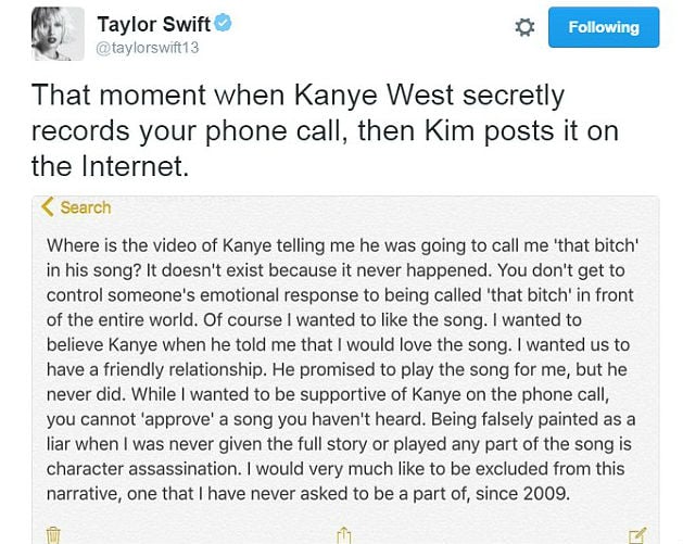 taylor kanye tweet