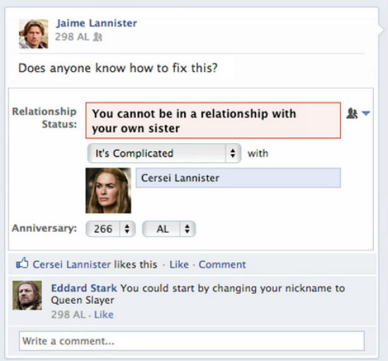 jaime lannister facebook meme