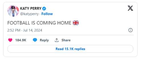 katy perry england flag tweet