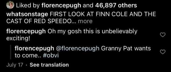 florence pugh finn cole instagram comments