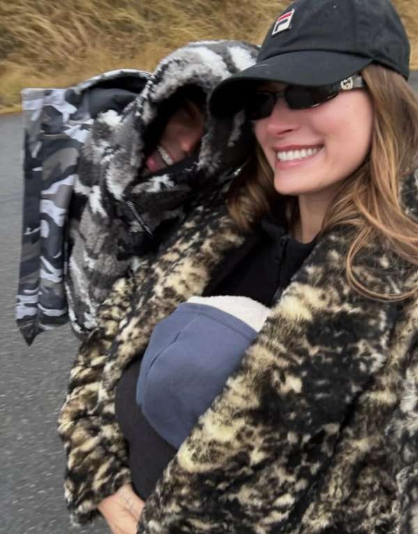 hailey justin and baby jack on a walk