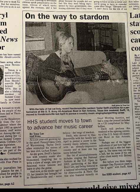 taylor swift and her cat indy in an old news article