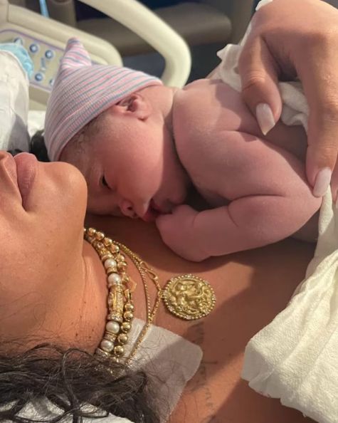 rihanna gives birth wearing pearls