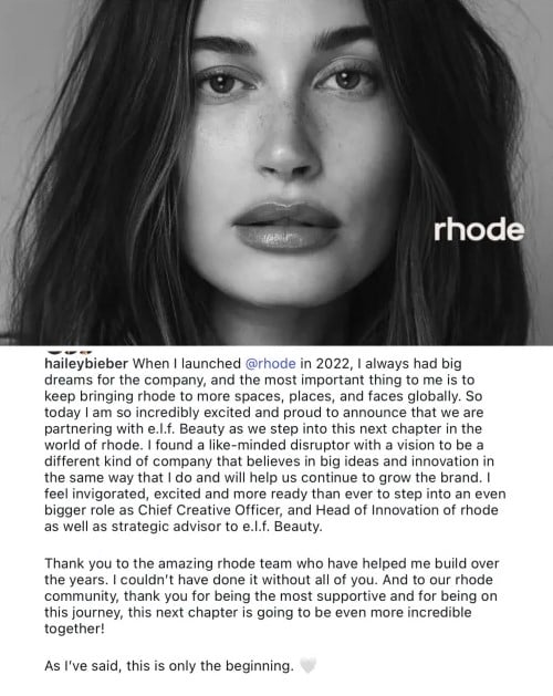 hailey bieber elf rhode announcement