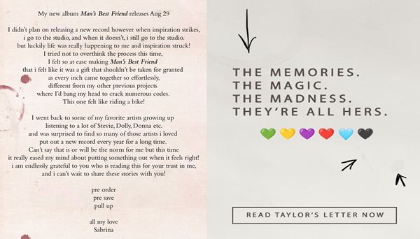 sabrina carpenter and taylor swift use coffee stains on their emails