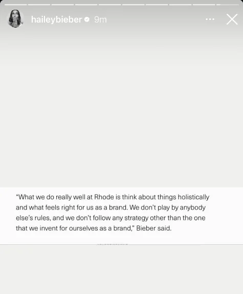 hailey bieber rhode rare beauty comment