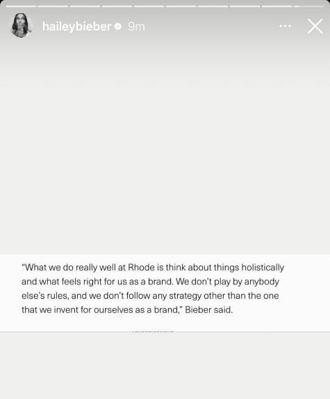 hailey bieber rhode rare beauty comment