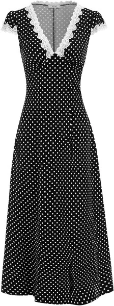 polka Dot Prined Splice Lace Dress